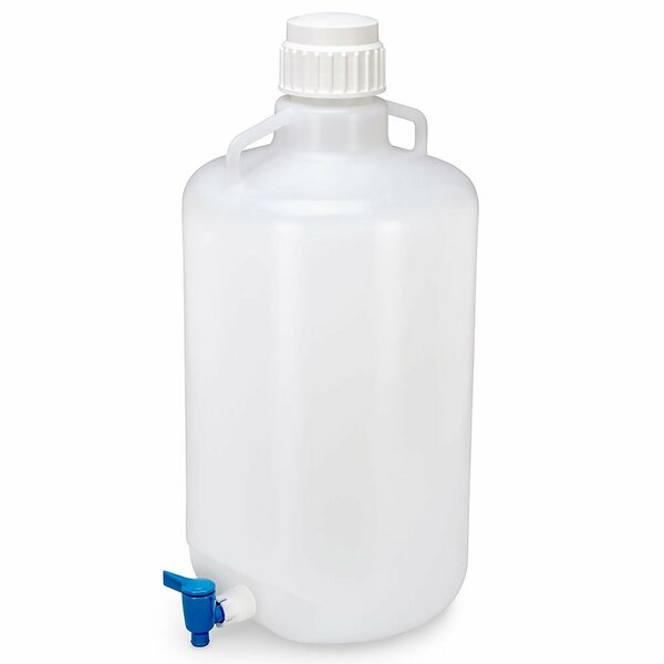 Globe Scientific Carboy, Round with Spigot and Handles, LDPE, White PP Screwcap, 25 Liter, Molded Graduations 7270025